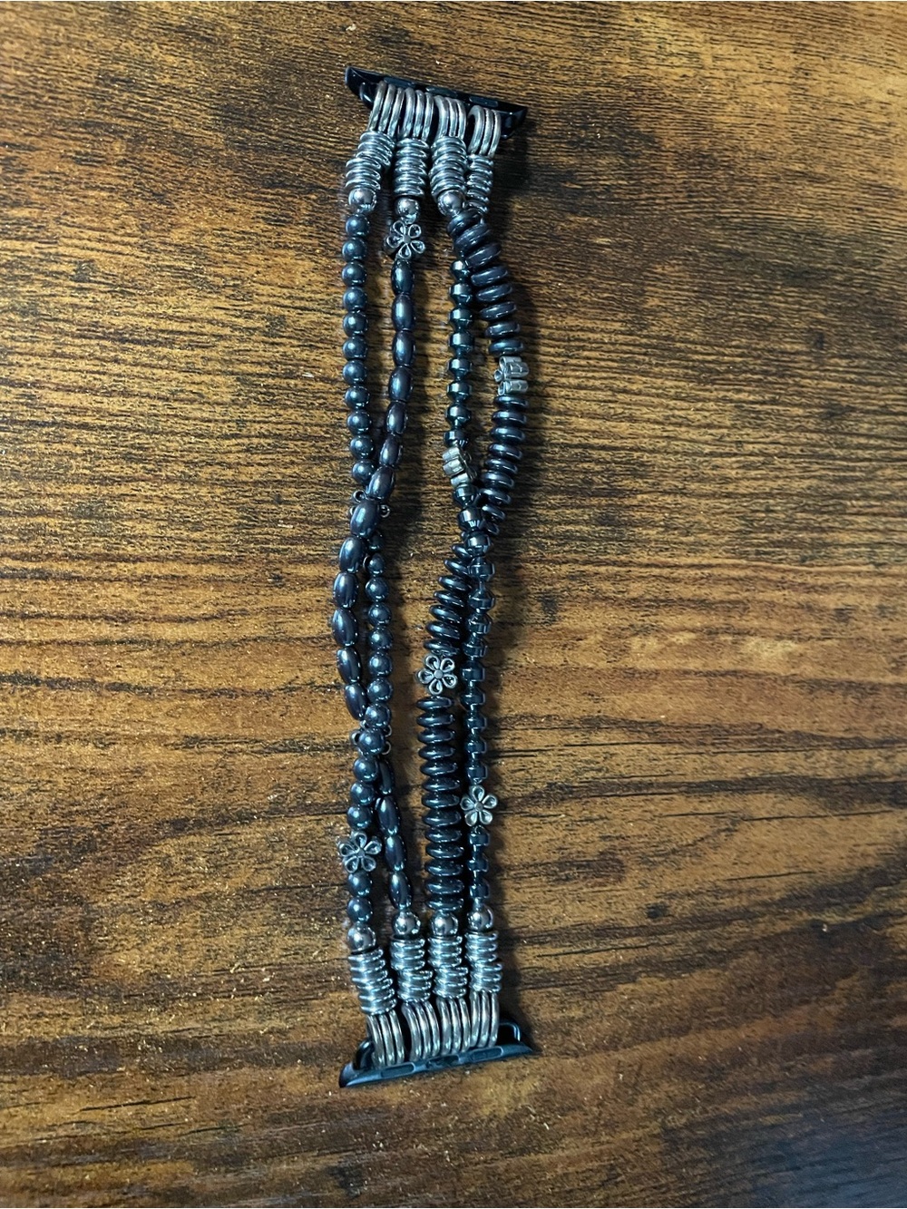 Black and Silver Beaded Floral Apple Watch Band 38/40mm